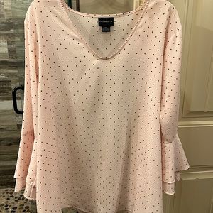 Ladies/Women’s Blouse - Light Pink with Black Polka Dots - Bell Sleeves